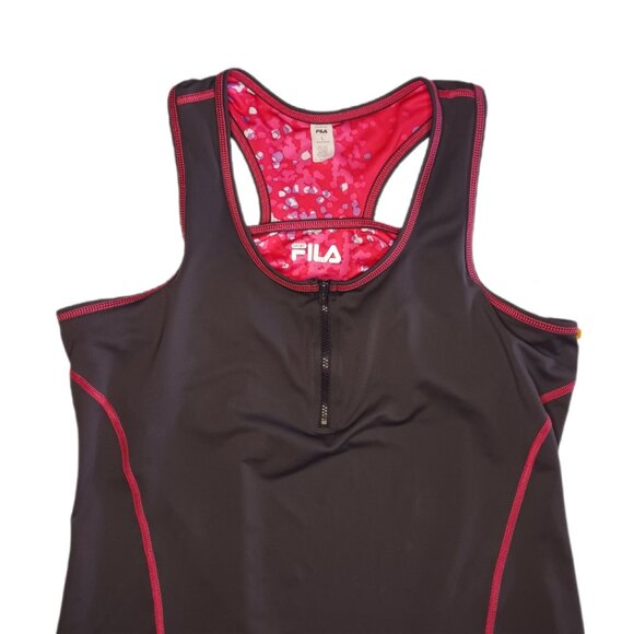 Fila Womens Large Tank Top Athletic Fit Built In Bra Non Padded Gray 1/4 Zip - Picture 1 of 8